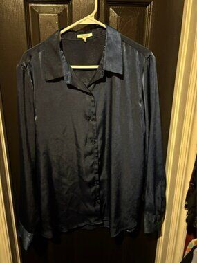 Maurices Dark Navy Satin Button-Up Blouse